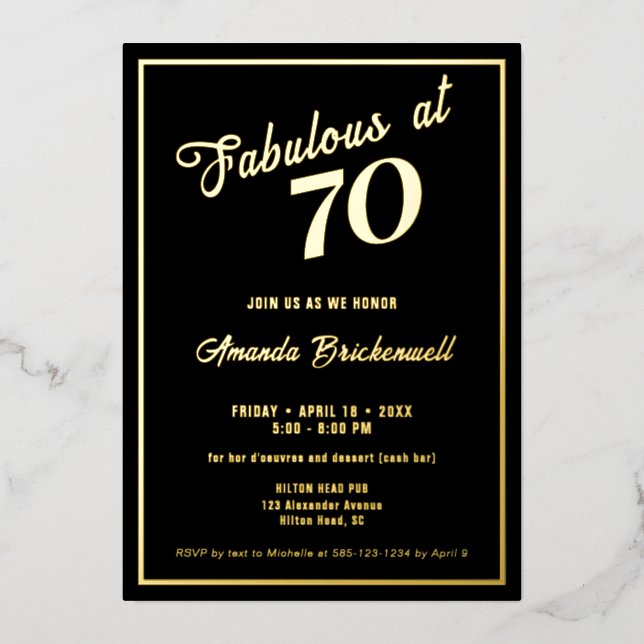 En Aluminium Fabuleux à 70 Anniversaire Foil Invitation (Recto)