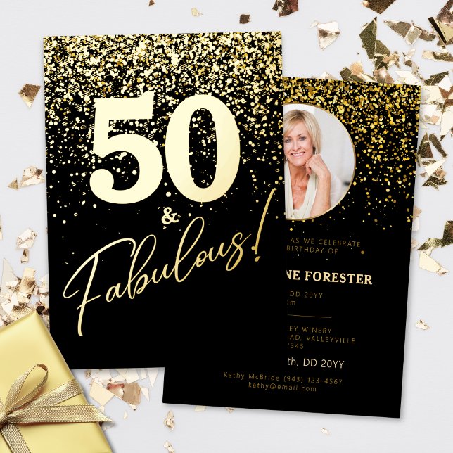 En Aluminium  Fabulous Birthday Photo Gold Foil Invitation (Créateur téléchargé)