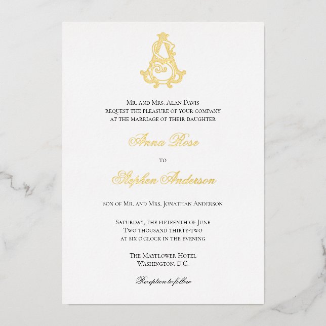 En Aluminium Faire invitation AS Monogramme ou SA Monogramme (Recto)