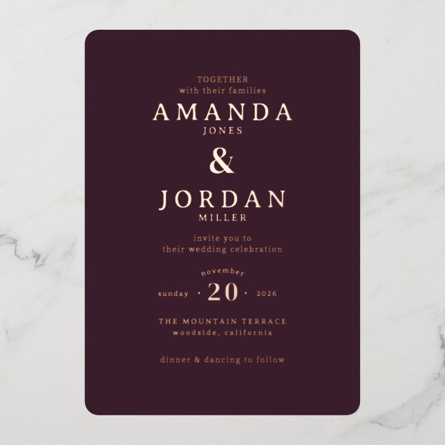 En Aluminium Faire invitation de mariage bordeaux (Recto)