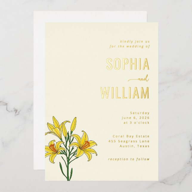 En Aluminium Faire invitation de mariage floral jaune (Recto/Verso)