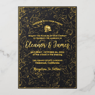 En Aluminium Faire invitation de mariage floral noir et or