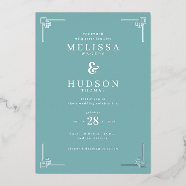 En Aluminium Faire invitation de mariage géométrique sarcelle (Recto)