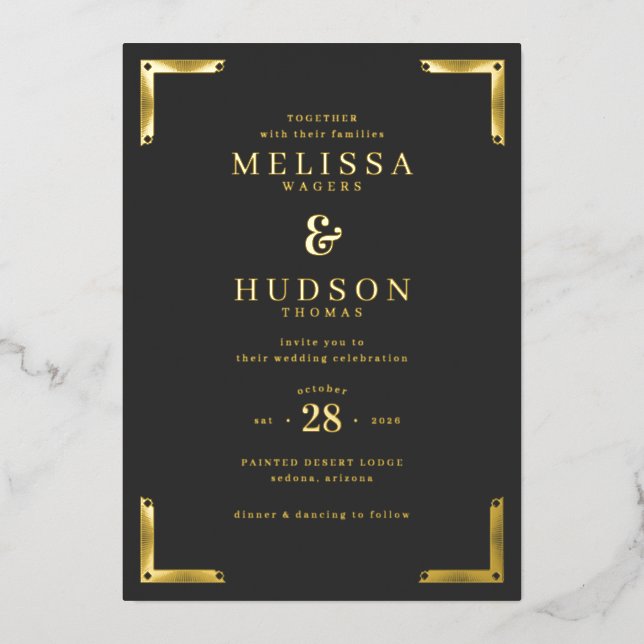 En Aluminium Faire invitation de mariage noir or (Recto)