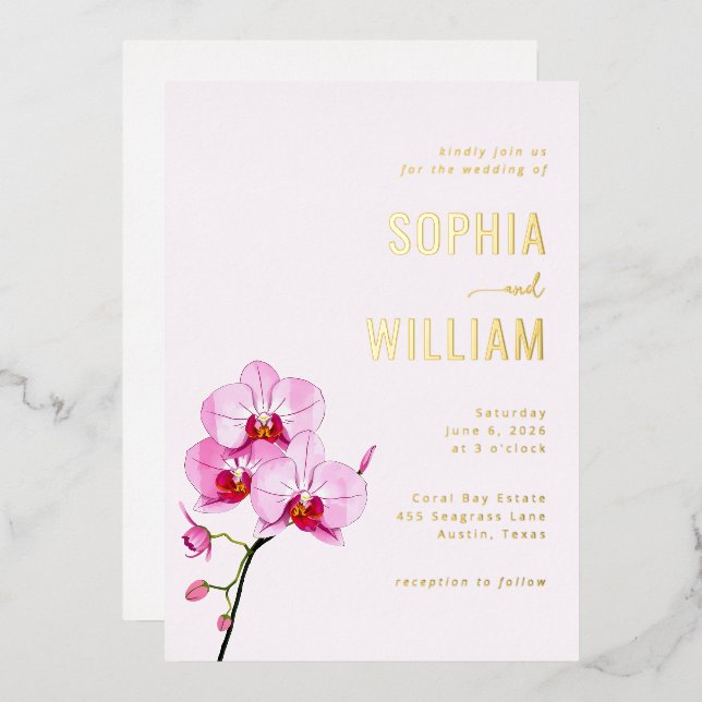 En Aluminium Faire invitation de mariage orchidée rose tendre (Recto/Verso)