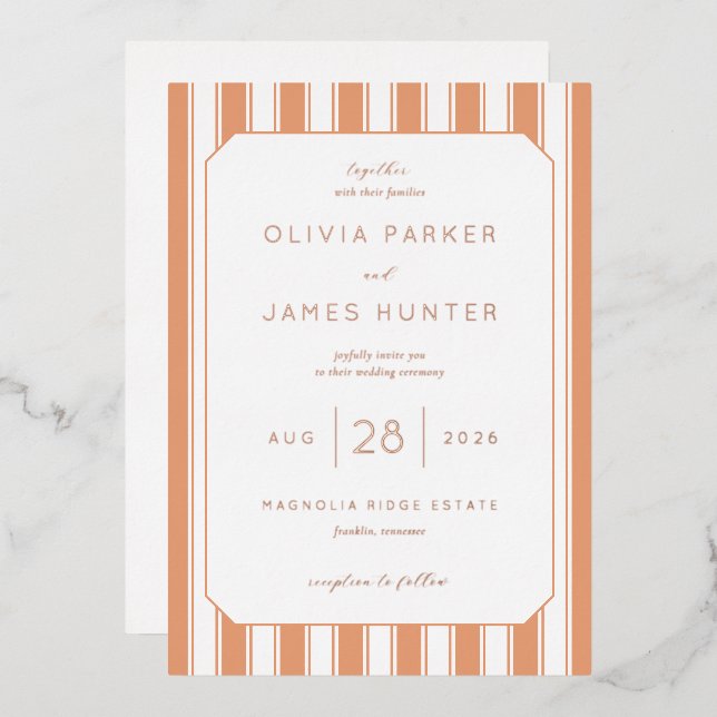En Aluminium Faire invitation de mariage rayée pêche (Recto/Verso)
