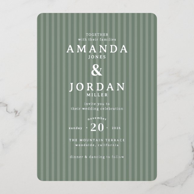 En Aluminium Faire invitation de mariage rayée verte (Recto)