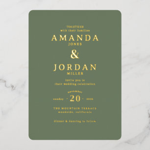En Aluminium Faire invitation de mariage typographique vert élé