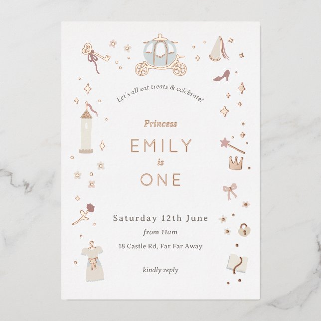 En Aluminium Fairytale Carriage Princess Party Foil Invitation (Recto)