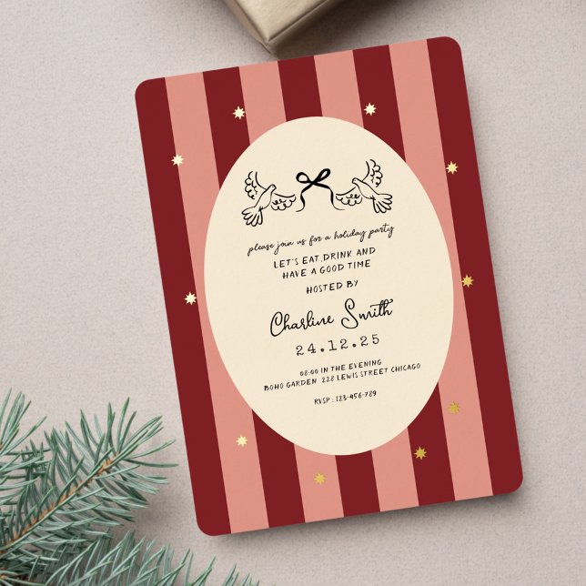 En Aluminium Festive Red Striped Holiday Party Invitation (Créateur téléchargé)