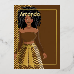En Aluminium Fille Afro Anniversaire Foil Invitation