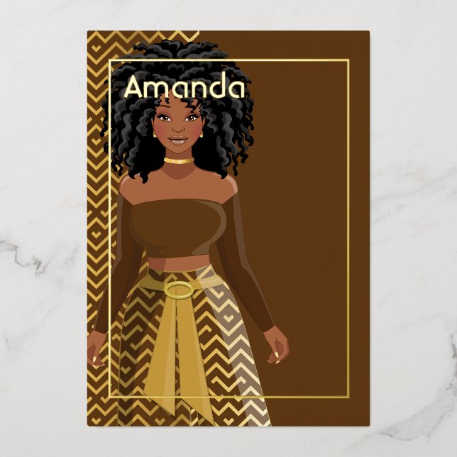 En Aluminium Fille Afro Anniversaire Foil Invitation (Recto)