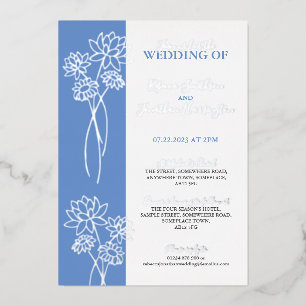 En Aluminium Fleurs d'argent Blue Photo Mariage Foil Invitation