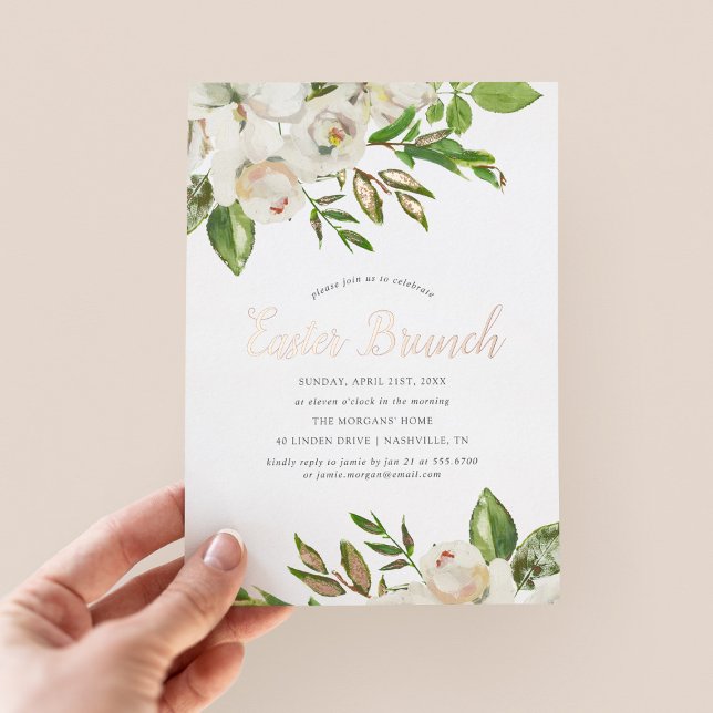 En Aluminium Fleurs dorées Brunch de Pâques Invitation Foil (Créateur téléchargé)