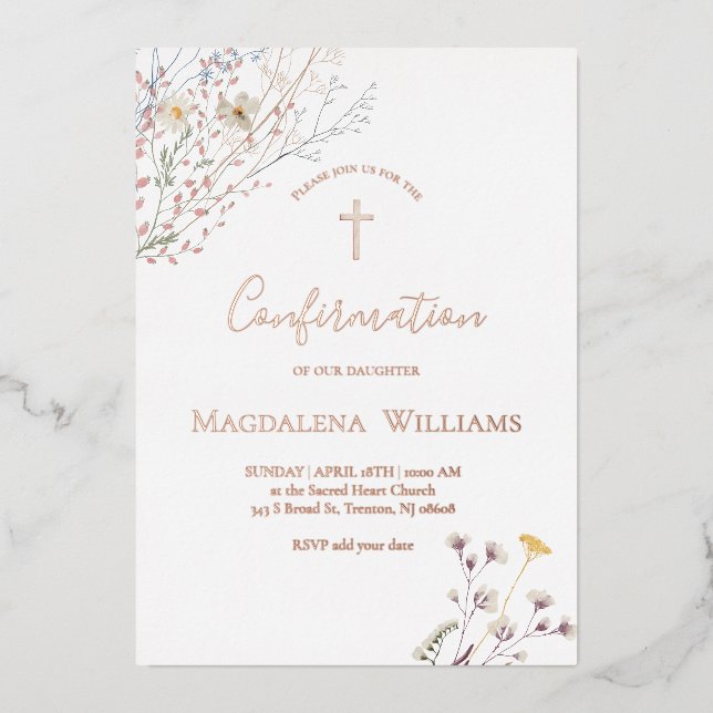 En Aluminium fleurs sauvages | Invitation de Confirmation (Recto)