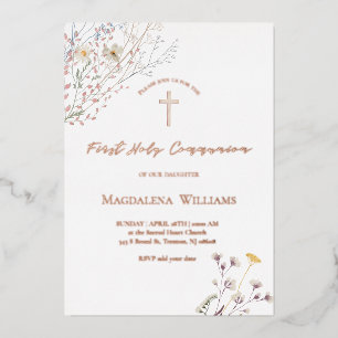En Aluminium fleurs sauvages   Invitation Première Communion