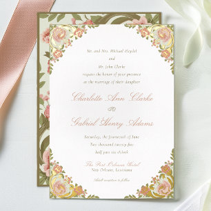 En Aluminium Floral Art Déco Sage Green Foil Invitation