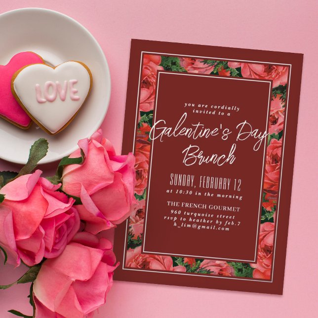 En Aluminium Foil Rose Frame Galentine's Day Invitation -Maroon (Créateur téléchargé)