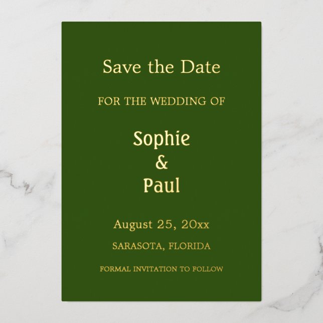 En Aluminium Forest Green Save the Date Foil Invitation (Recto)