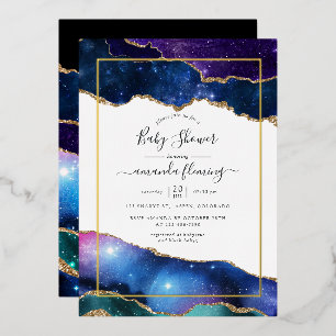 En Aluminium Galaxy Agate Pierre Baby shower Foil Invitation