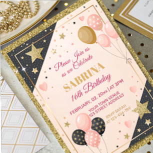 En Aluminium glam anniversaire fête blush rose foin invitation
