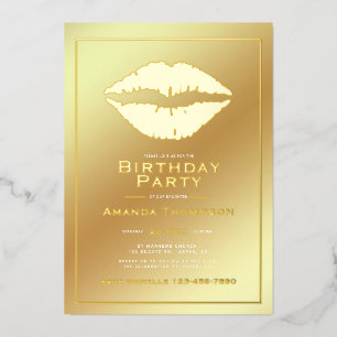 En Aluminium Gold Birthday Kiss Lips Foil Invitation