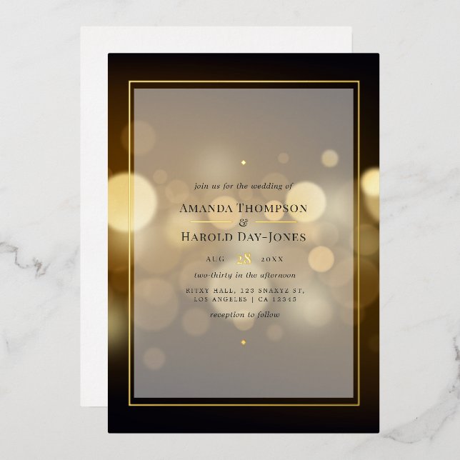 En Aluminium Gold Bokeh Mariage Foil Invitation (Recto/Verso)