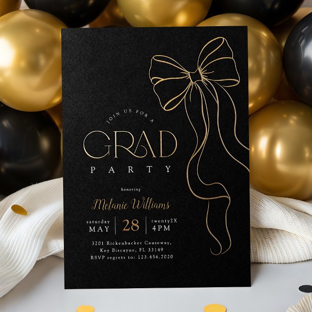 En Aluminium Gold Bow Graduation Invitation (Créateur téléchargé)