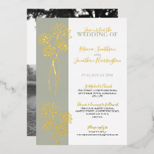 En Aluminium Gold Flowers Sage Photo Mariage Foil Invitation