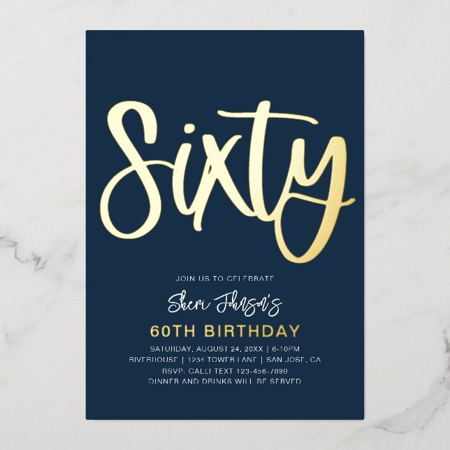 En Aluminium Gold Foil 60e anniversaire Invitation | Soixantièm (Recto)