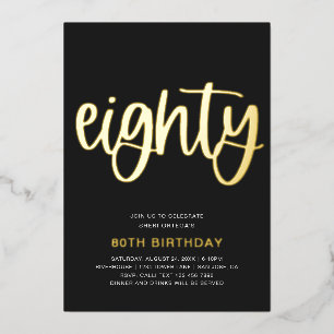 En Aluminium Gold Foil 80th Birthday Invitation   80 Foil Invit