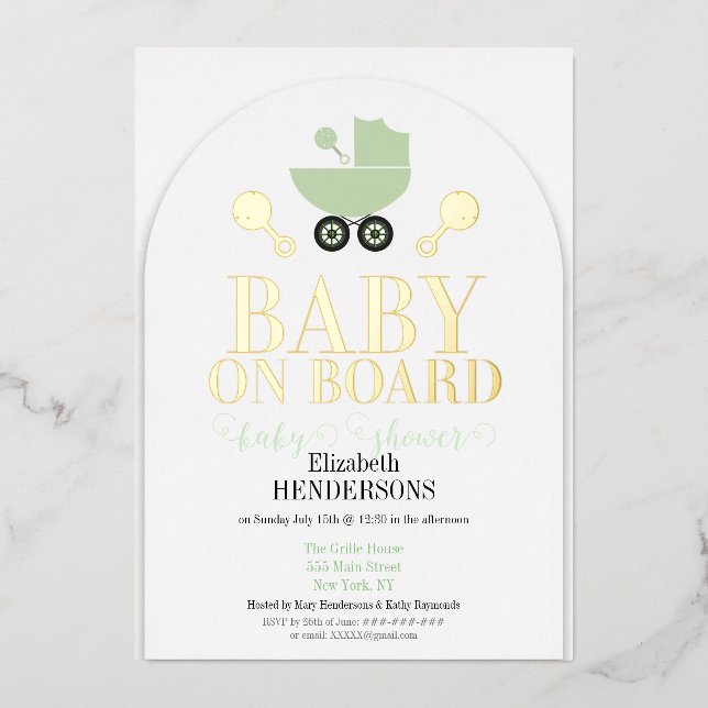 En Aluminium Gold Foil Baby à bord Douche Invitation Invitation (Recto)