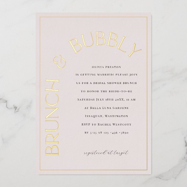 En Aluminium Gold Foil Brunch & Bubbly Bridal Shower Invitation (Recto)