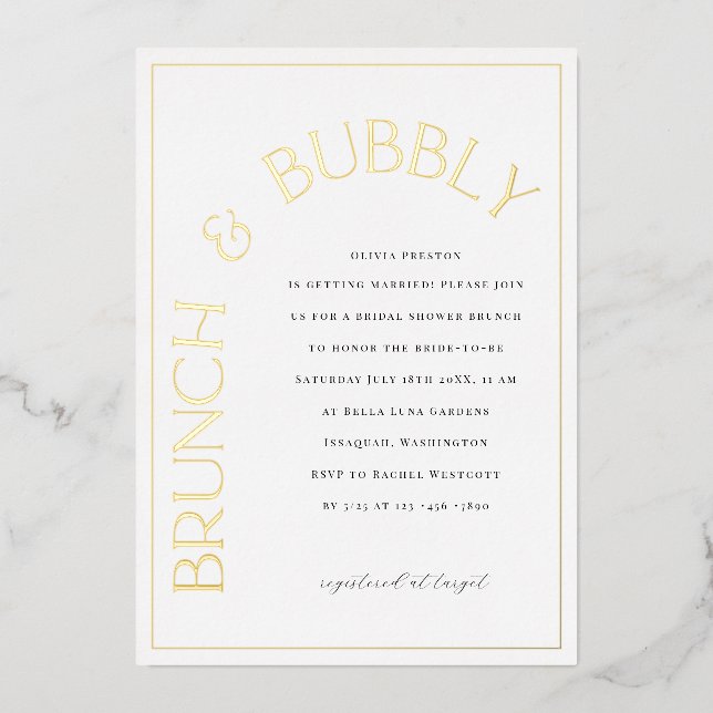 En Aluminium Gold Foil Brunch & Bubbly Bridal Shower Invitation (Recto)