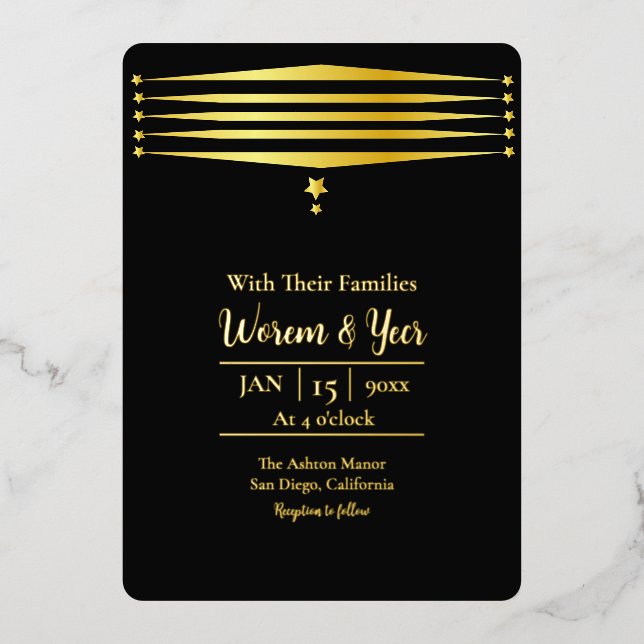 En Aluminium Gold Foil Moderne Luxe Vector Invitation Card (Recto)