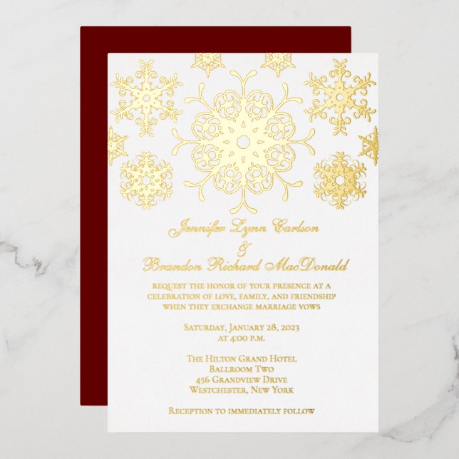 En Aluminium Gold Foil Snowflakes Invitation de mariage (Recto/Verso)