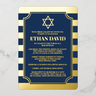 En Aluminium Gold Foil Striped Bar Mitzvah Invitation avec Star
