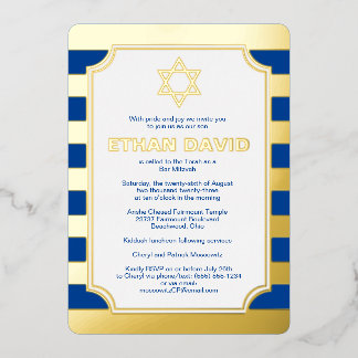 En Aluminium Gold Foil Striped Bar Mitzvah Invitation avec Star