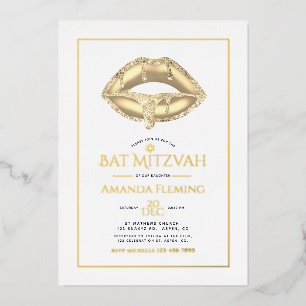 En Aluminium Gold Lips Bat mitzvah Photo Foil Invitation