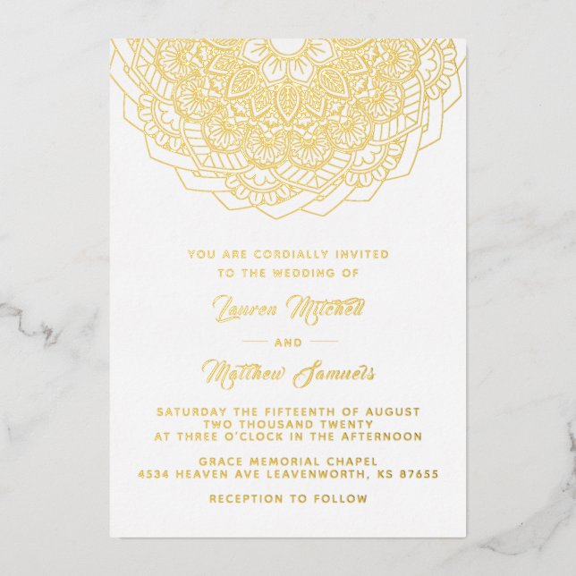 En Aluminium Gold Mandala Mariage Foil Invitation (Recto)