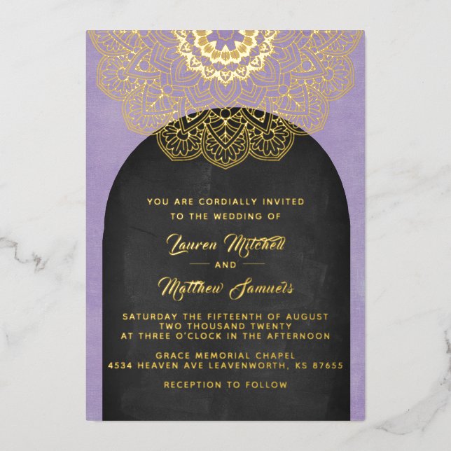 En Aluminium Gold Mandala Mariage Foil Invitation (Recto)