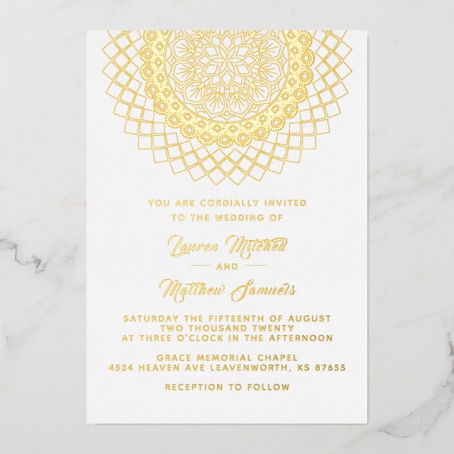 En Aluminium Gold Mandala Mariage Foil Invitation (Recto)