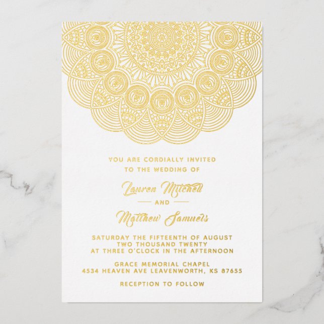 En Aluminium Gold Mandala Mariage Foil Invitation (Recto)