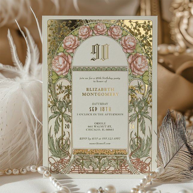 En Aluminium Gold Peonies Vintage Anniversaire Invitation (Créateur téléchargé)