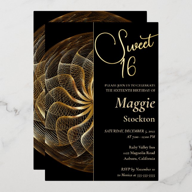 En Aluminium Gold Sweet 16 Invitation (Recto/Verso)