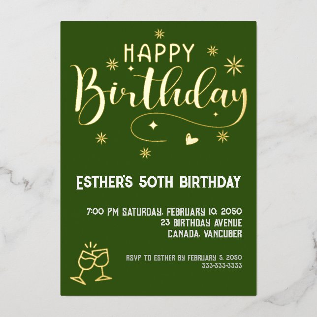 En Aluminium Golden Script Anniversaire Foil Invitation (Recto)