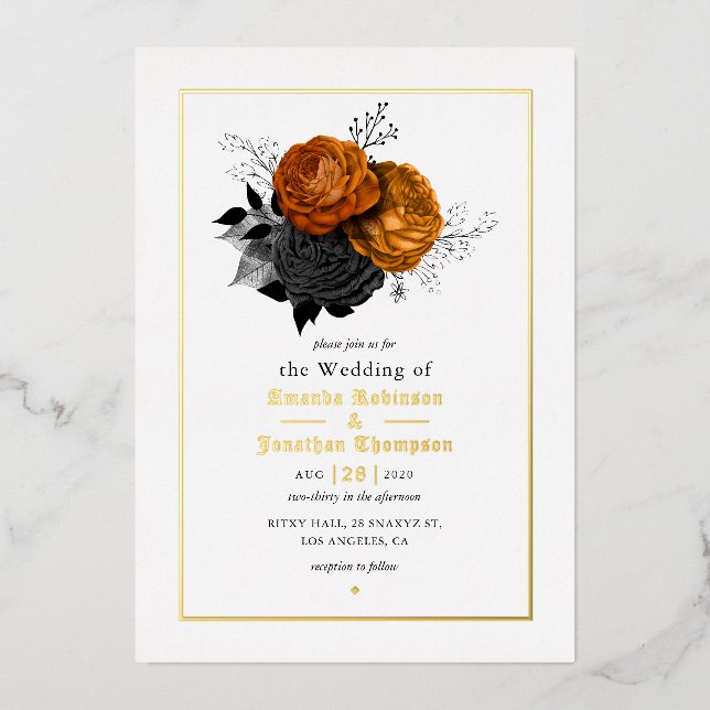 En Aluminium Gothique Grunge Floral Mariage Foil Invitation (Recto)