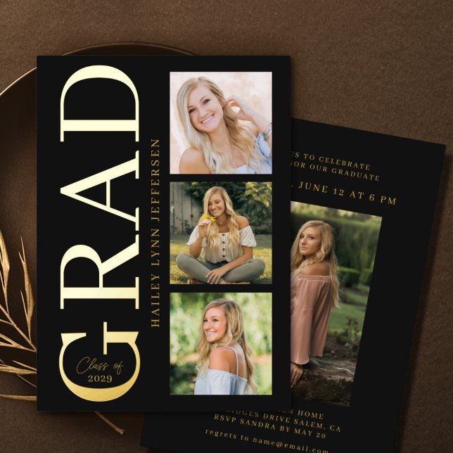 En Aluminium Graduation Black Gold Foil Graduate Invitation (Créateur téléchargé)