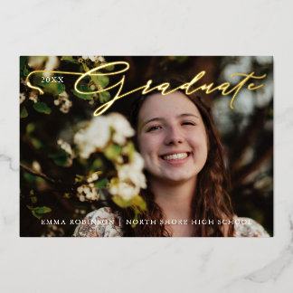 En Aluminium Graduation Tassel Script Photo Invitation