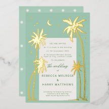 Green Palm Springs mariage Foil Invitation